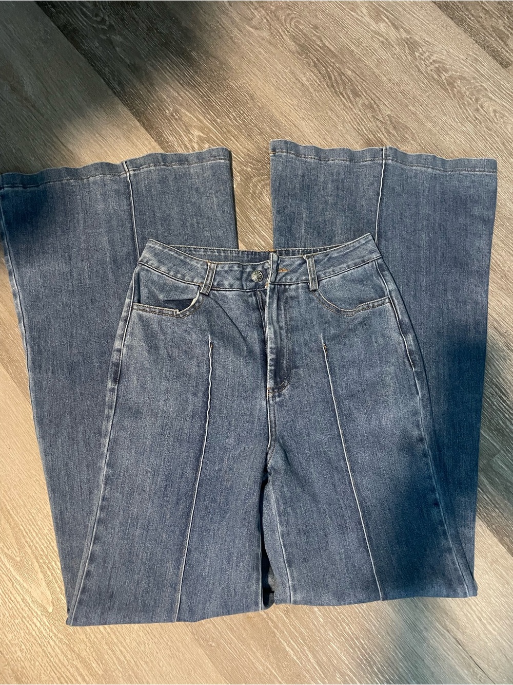 High-Rise Wide Leg Jeans with Front Seam in Medium Blue